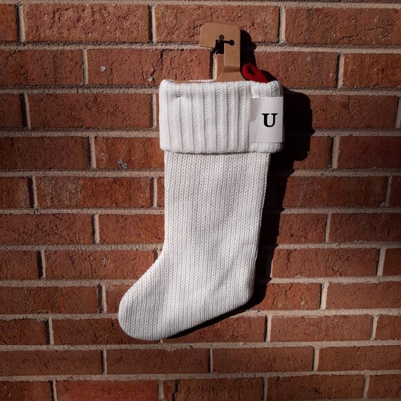 Knit Monogram Christmas Stocking - White - Letter U - Picture 5 of 5